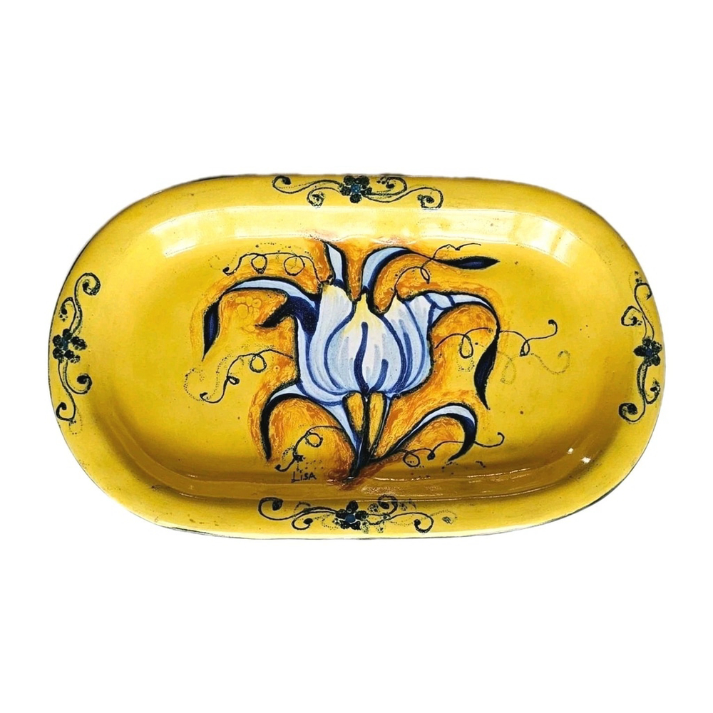 Vintage Giacomini Ceramiche Orvieto Hand Painted Ceramic Serving Dish / Wall Art